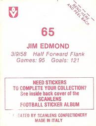 1983 Scanlens VFL Stickers #65 Jim Edmond Back